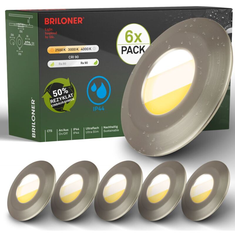 foto del prodotto set di 6 faretti led da incasso per bagno faretti led da incasso per bagno cts piatti ra90