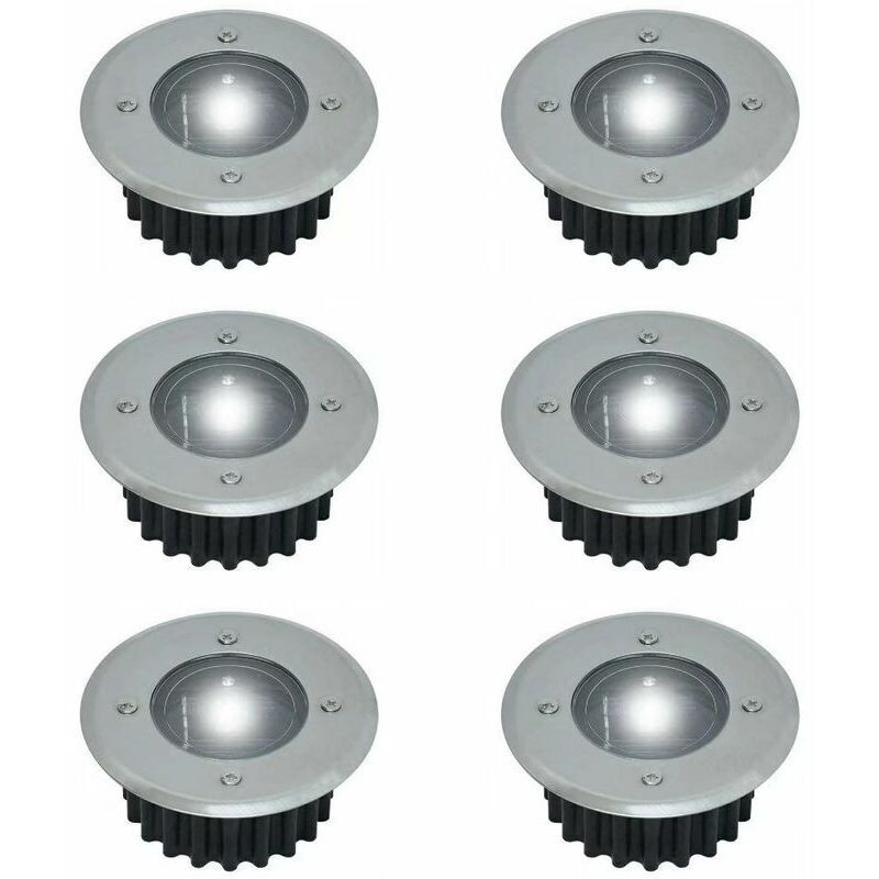 foto del prodotto set di 6 faretti solari led da incasso a terra rotondi diametro 85 mm resistente all esterno frontale in acciaio inox 6 lampade solari