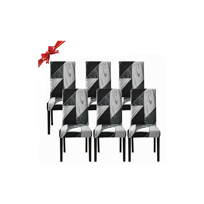foto del prodotto set di 6 fodere per sedie da pranzo, fodere per sedie elasticizzate, fodere protettive rimovibili e lavabili in spandex geometria nera, 6 pezzi 