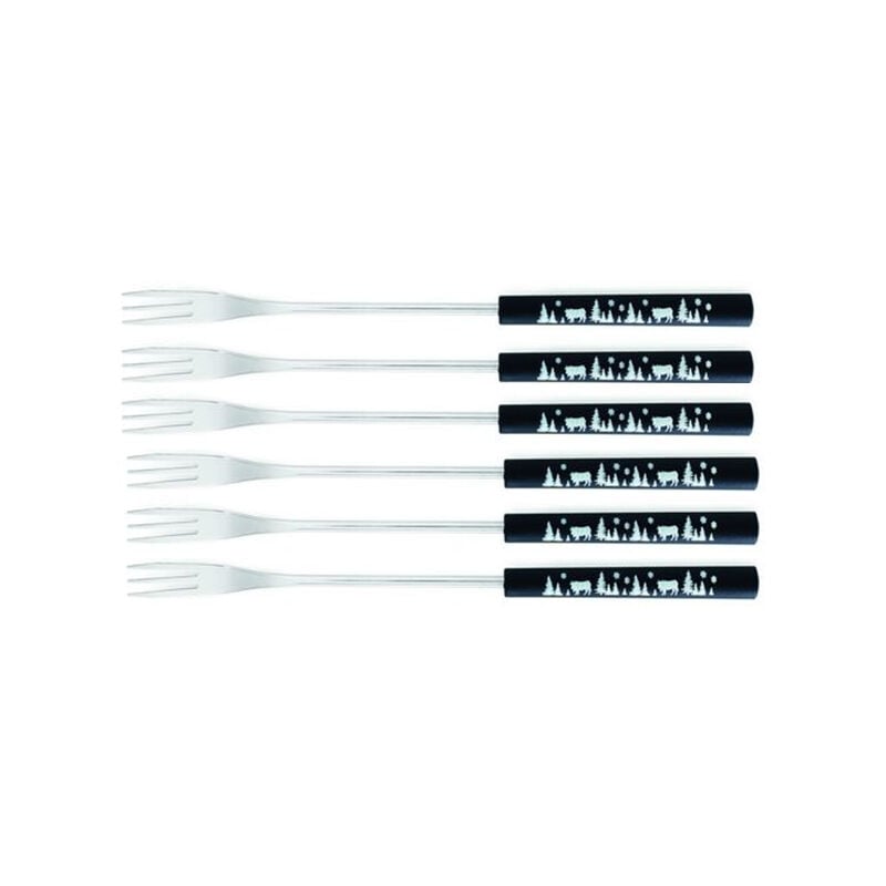foto del prodotto set di 6 forchette da fonduta nere con decoro alpino 3008186 blk tableandcook