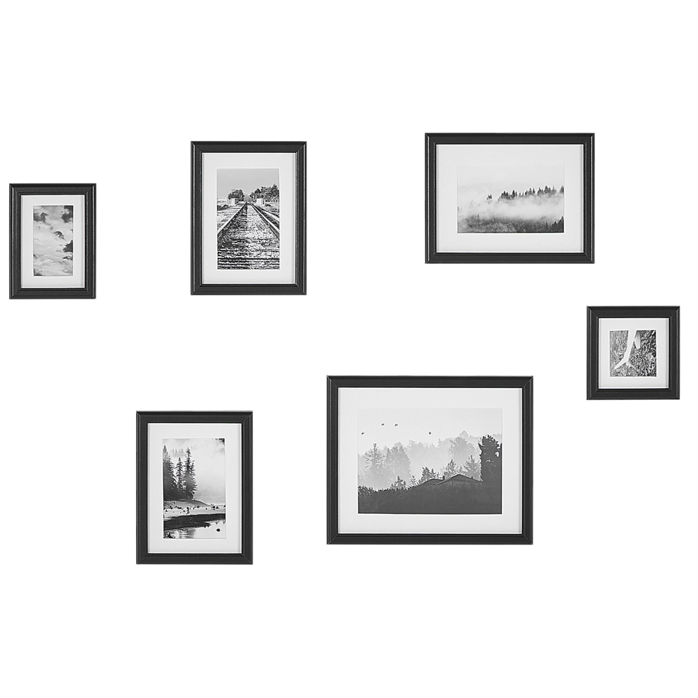 foto del prodotto set di 6 foto incorniciate nero varie dimensioni moderno passpartout decorazione da parete gallery ganci