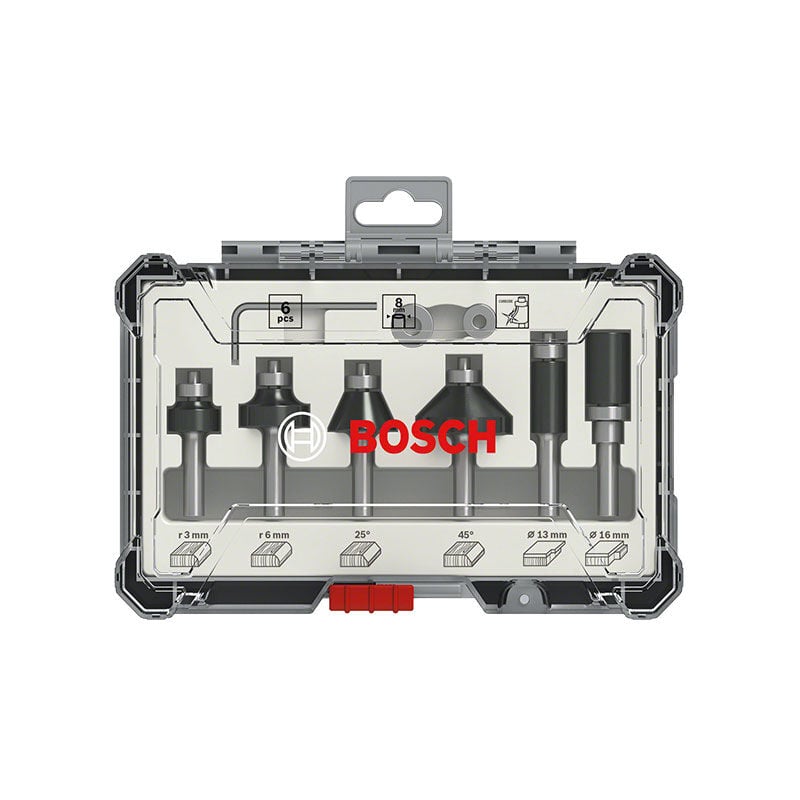foto del prodotto set di 6 frese bosch con gambo da 6 mm per spianare smussare arrotondare 2607017468