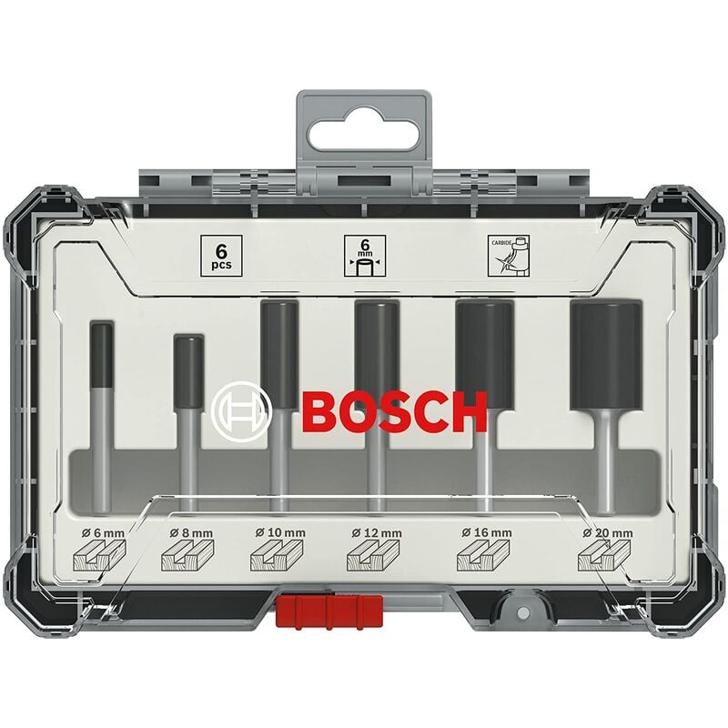 foto del prodotto set di 6 frese diritte con gambo da 6 mm 12 16 20 mm bosch 2607017465