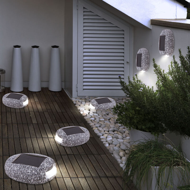 foto del prodotto set di 6 lampade solari a led per esterni in pietra, patio, decorazione del giardino, luci del percorso