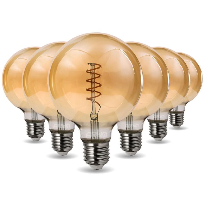 foto del prodotto set di 6 lampadine a led ambra e95 g95 con filamento vintage dec 