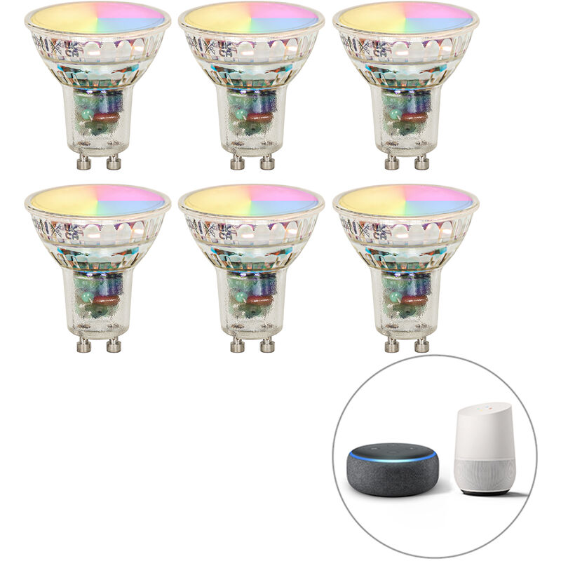 foto del prodotto set di 6 lampadine led intelligenti gu10 rbgw 4.5w 350lm 2700k luedd