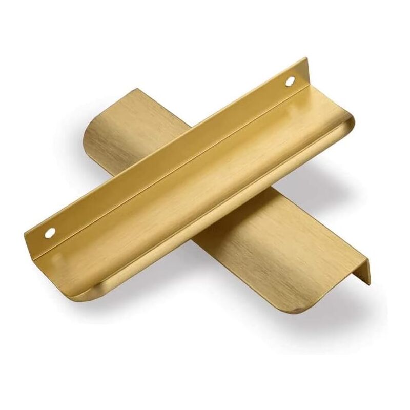 foto del prodotto set di 6 maniglie invisibili per mobili da cucina, maniglie dorate oro spazzolato, maniglie per cucina in ottone spazzolato, maniglie per cassetti