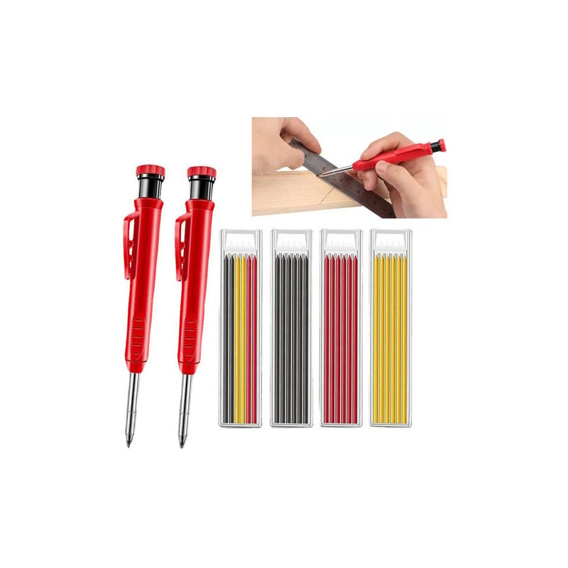 foto del prodotto set di 6 matite da carpentiere per lavori edili con mine grigie, gialle e rosse lablanc