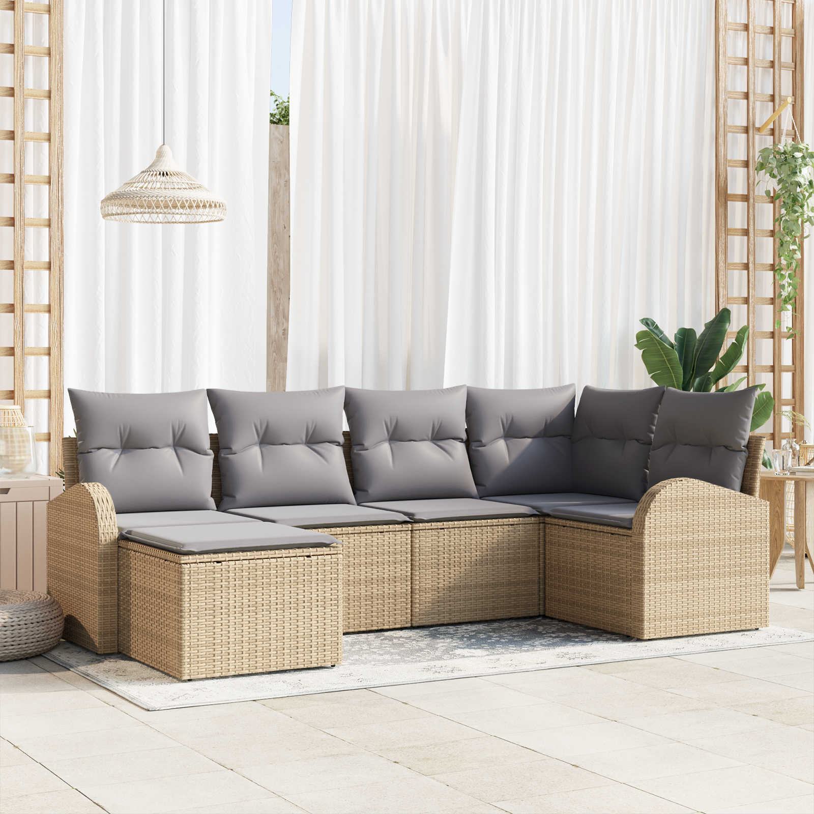 foto del prodotto set di 6 pezzi di divano da giardino con cuscini in polyrattan beige