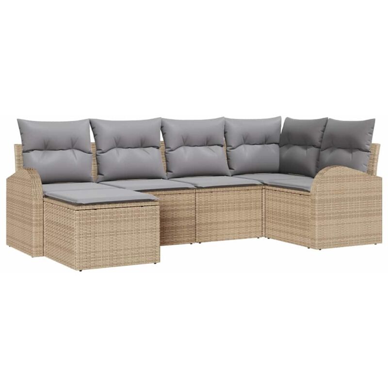 foto del prodotto set di 6 pezzi di divano da giardino con cuscini in polyrattan beige vidaxl