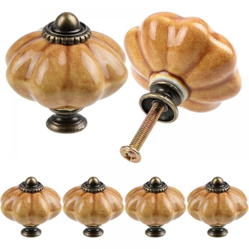 foto del prodotto set di 6 pomelli rotondi in ceramica per mobili, maniglia per porta scarpiera, cassetto guardaroba, stile zucca antica