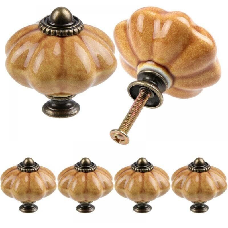 foto del prodotto set di 6 pomelli rotondi in ceramica per mobili, maniglie per porte di scarpiere, cassetti di armadi, stile zucca antica