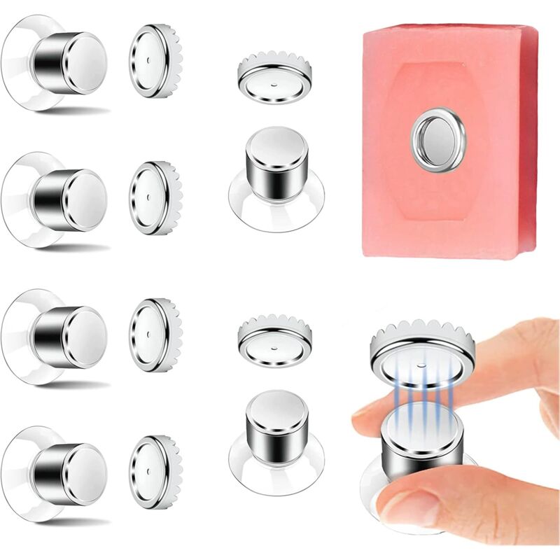 foto del prodotto set di 6 portasapone magnetici con ventosa, tenuta forte, non necessita di foratura, in acciaio inox. bebusingoto