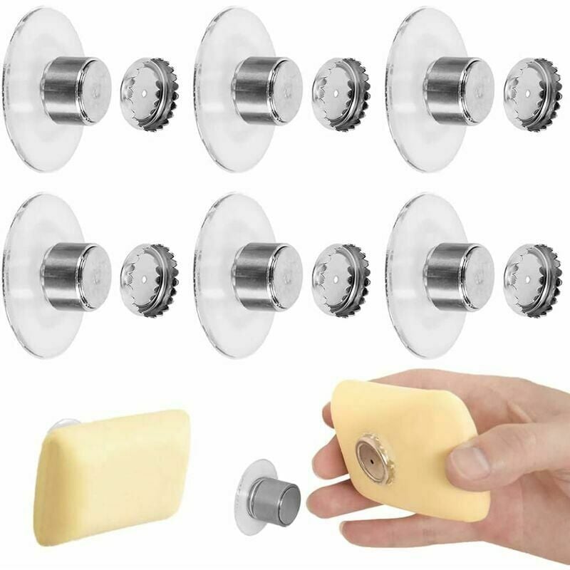 foto del prodotto set di 6 portasapone magnetici con ventose, progettati per essere utilizzati senza forare. questi portasapone magnetici sono adatti per il bagno, il