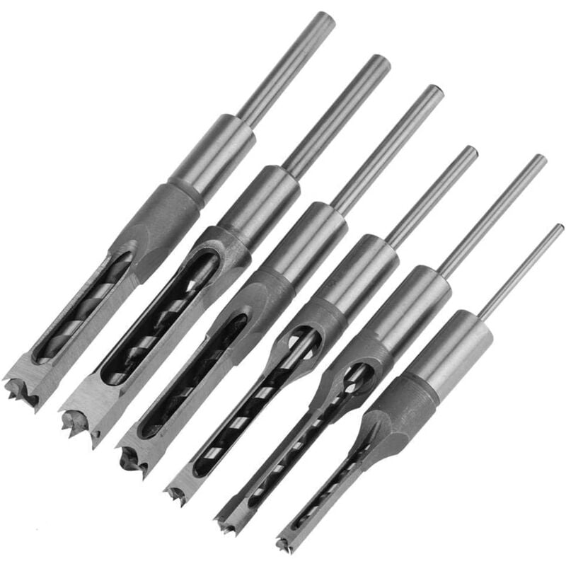 foto del prodotto set di 6 punte da trapano per fori quadrati, scalpello cavo in acciaio set di strumenti per carpenteria per sega a foro quadrato punte da trapano per
