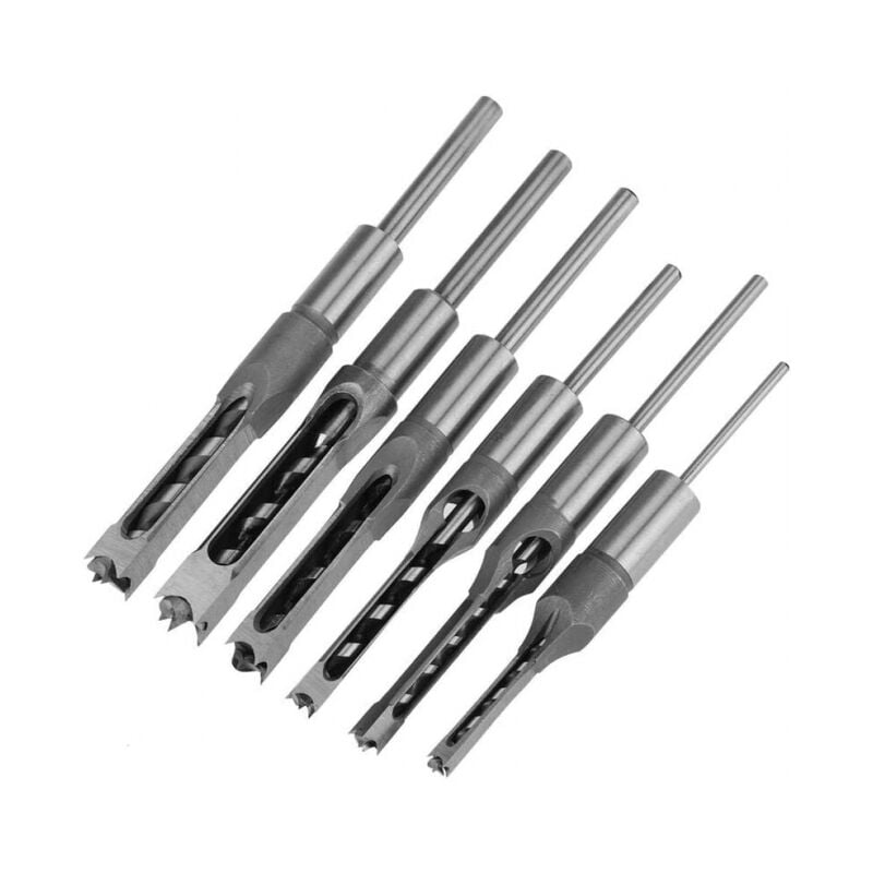 foto del prodotto set di 6 punte da trapano per fori quadrati, scalpello cavo in acciaio set di strumenti per carpenteria per sega a foro quadrato punte da trapano per