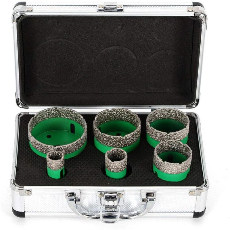 foto del prodotto set di 6 punte diamantate per sega a tazza diamantata, colore verde, per smerigliatrice angolare diamantata, diametro 20 25 42 50 55 68 mm, m14