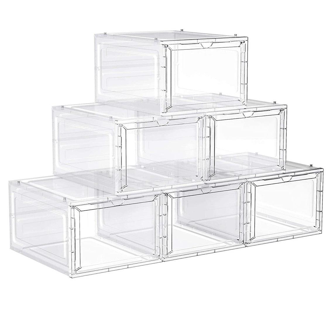 foto del prodotto set di 6 scatole per scarpe con porta, portascarpe impilabili in plastica, montaggio facile, 27 x 34, 5 x 19 cm, fino alla taglia 46, bianco 12 0002636