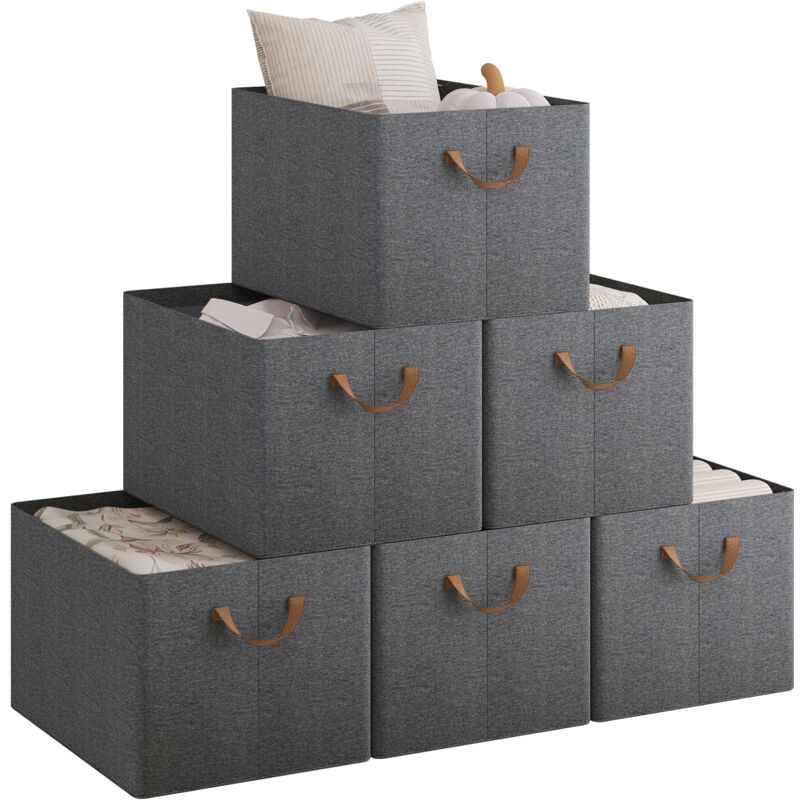 foto del prodotto set di 6 scatole portaoggetti pieghevoli, contenitori in tessuto con manici, 47x35x30 cm, grigio marrone woltu