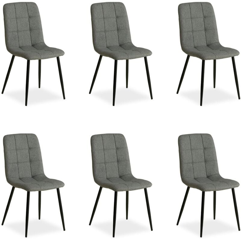 foto del prodotto set di 6 sedie da cucina sala da pranzo comode e moderne in tessuto grigio con gambe in metallo nero cds06301