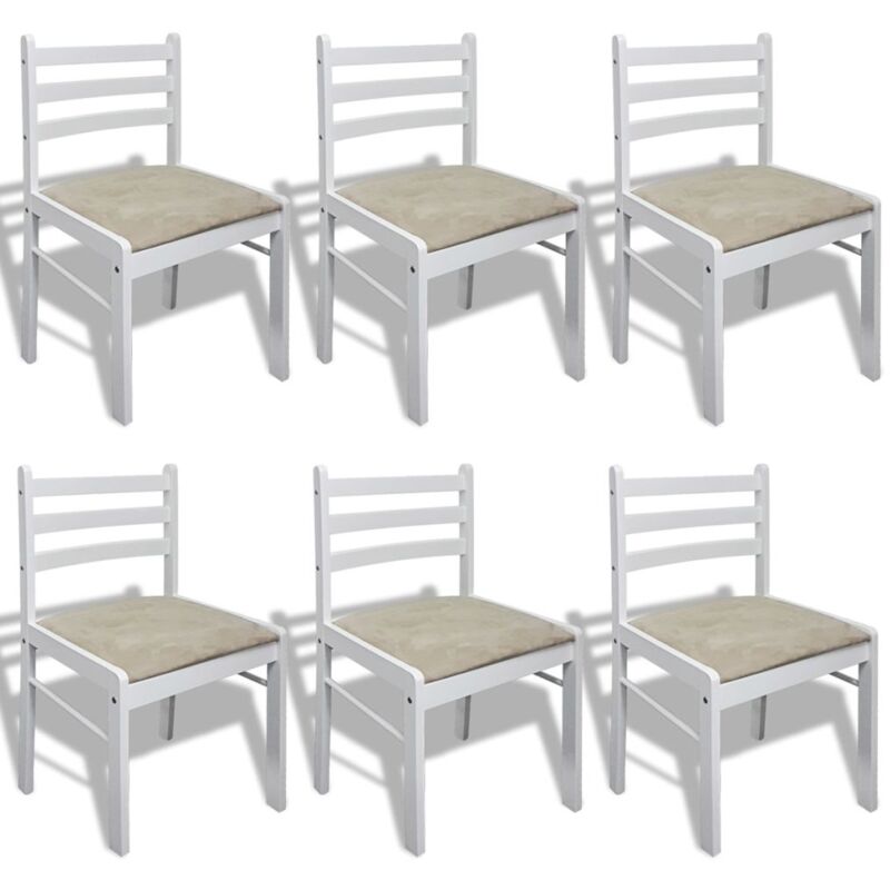 foto del prodotto set di 6 sedie da cucina sala da pranzo design classico in legno massello e velluto bianco cds022154