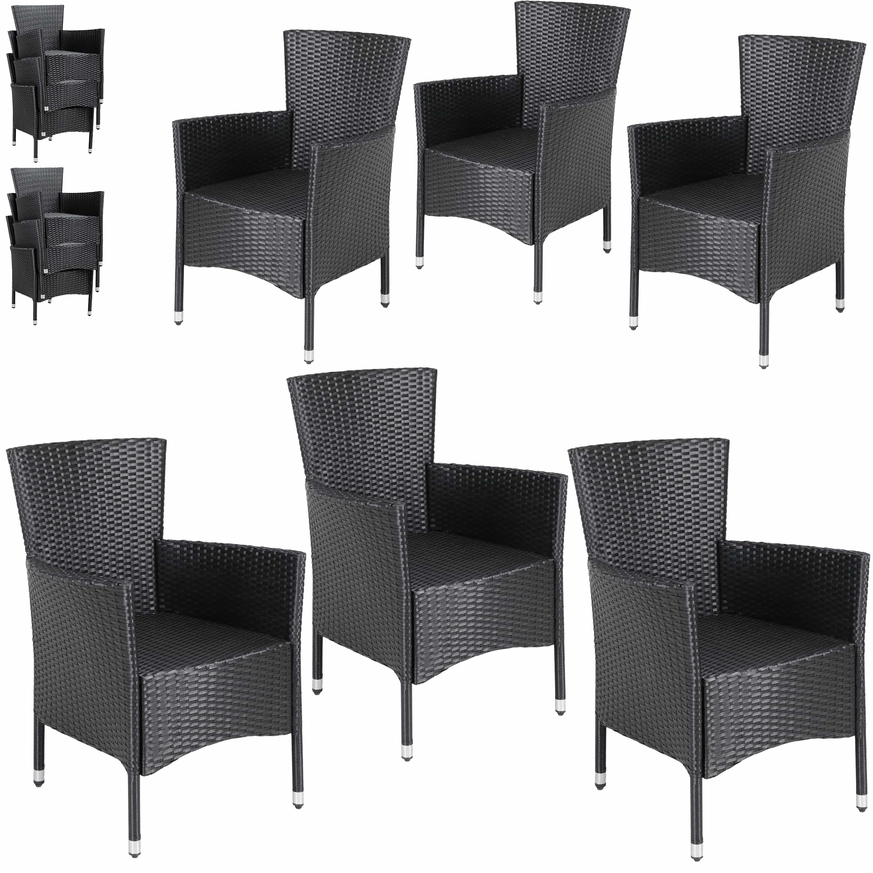 foto del prodotto set di 6 sedie da giardino in polyrattan nere impilabili