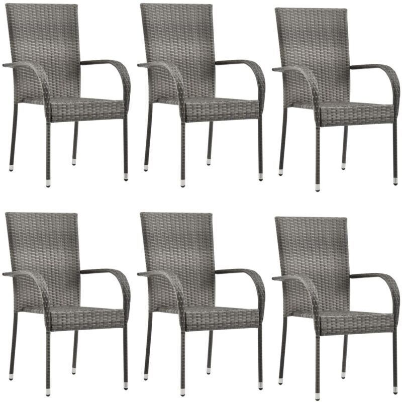 foto del prodotto set di 6 sedie da giardino ,sedie poltrona da esterno ,impilabili grigie in polyrattan itd52043