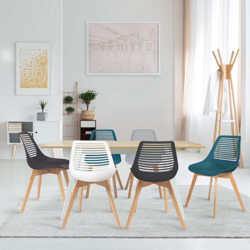 foto del prodotto set di 6 sedie da pranzo bianco, grigio chiaro, grigio scuro, blu anatra bonnie