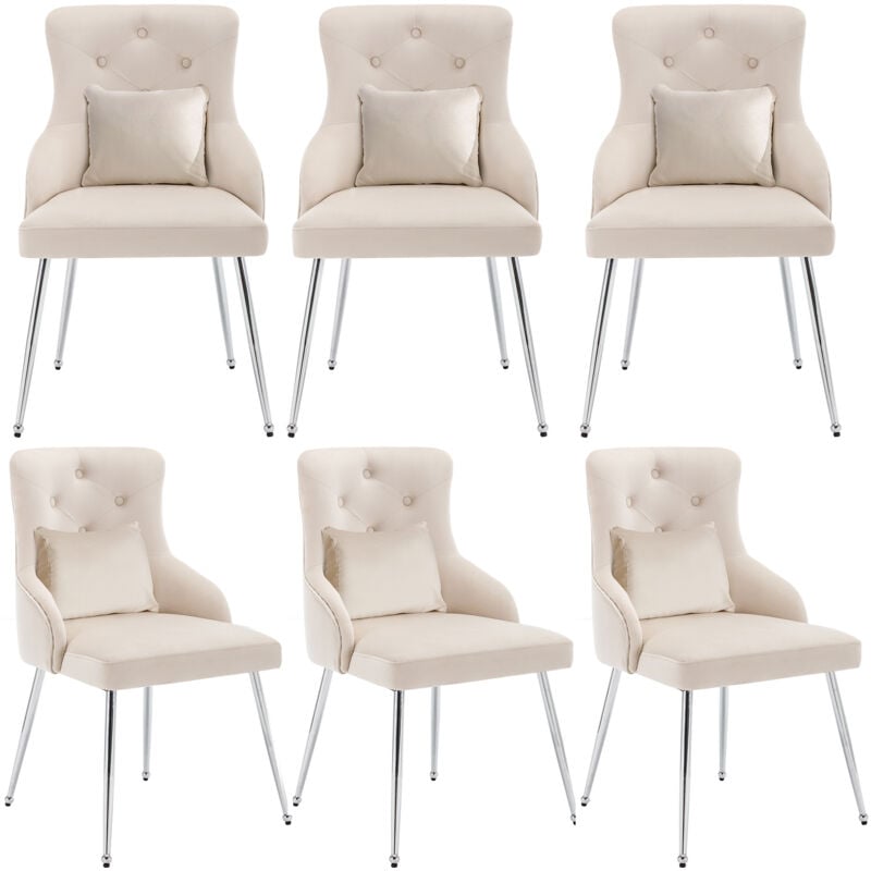foto del prodotto set di 6 sedie da pranzo con motivo a bottoni, gambe in metallo e cuscino lombare, beige