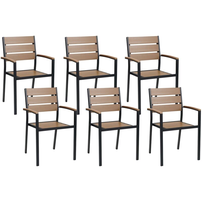 immagine 0 del prodotto set di 6 sedie da pranzo in alluminio anodizzato colore legno chiaro e nero vernio