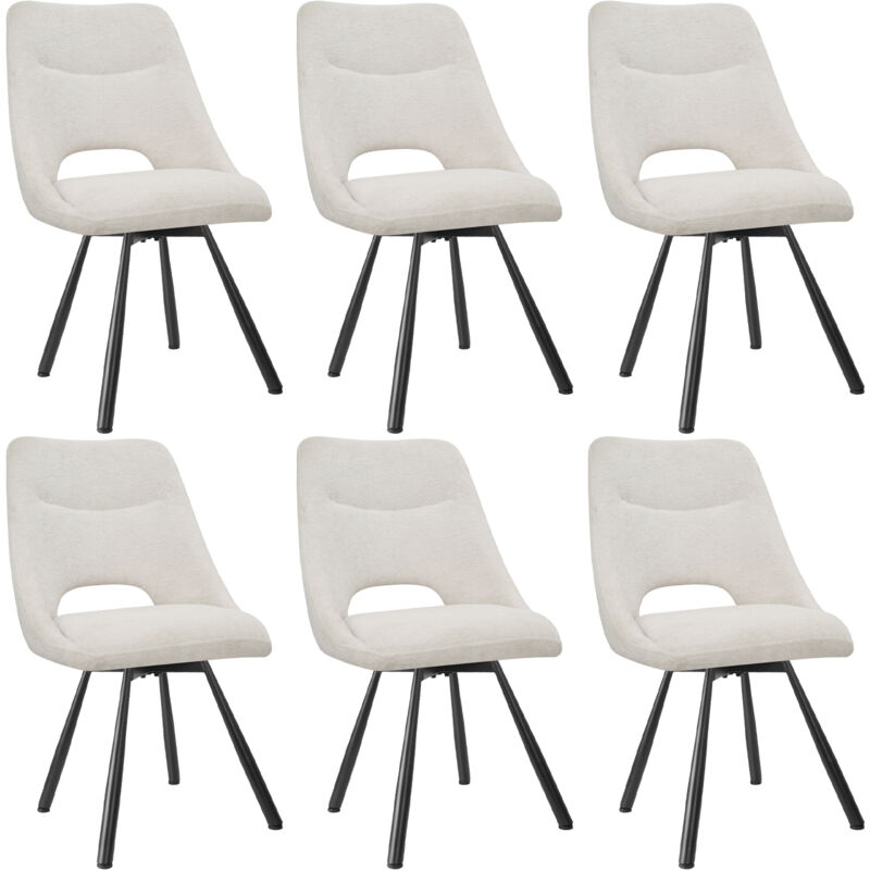 foto del prodotto set di 6 sedie da pranzo in lana d agnello schienale con design incavato senza braccioli resistenti gambe in metallo nero beige