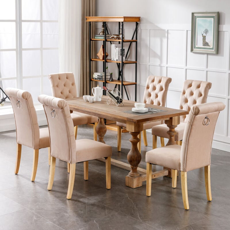 foto del prodotto set di 6 sedie da pranzo in velluto con gambe in quercia, bottoni, battente cromato, sedia per camera da letto, sedia da cucina, sedia per il tempo