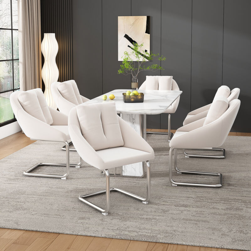 foto del prodotto set di 6 sedie da pranzo in velluto, gambe in metallo, beige