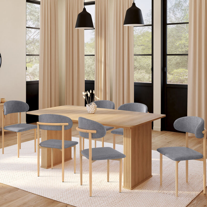 foto del prodotto set di 6 sedie da pranzo scandinave celestine in tessuto grigio screziato con design da scolaretto