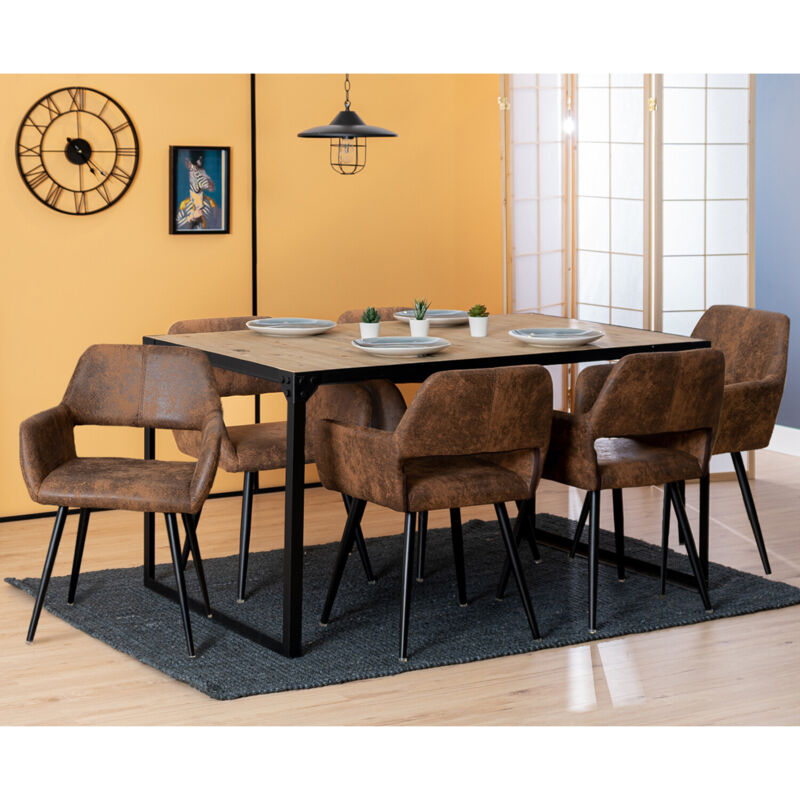 foto del prodotto set di 6 sedie da pranzo scandinave con braccioli in ecopelle marrone vintage meubles cosy