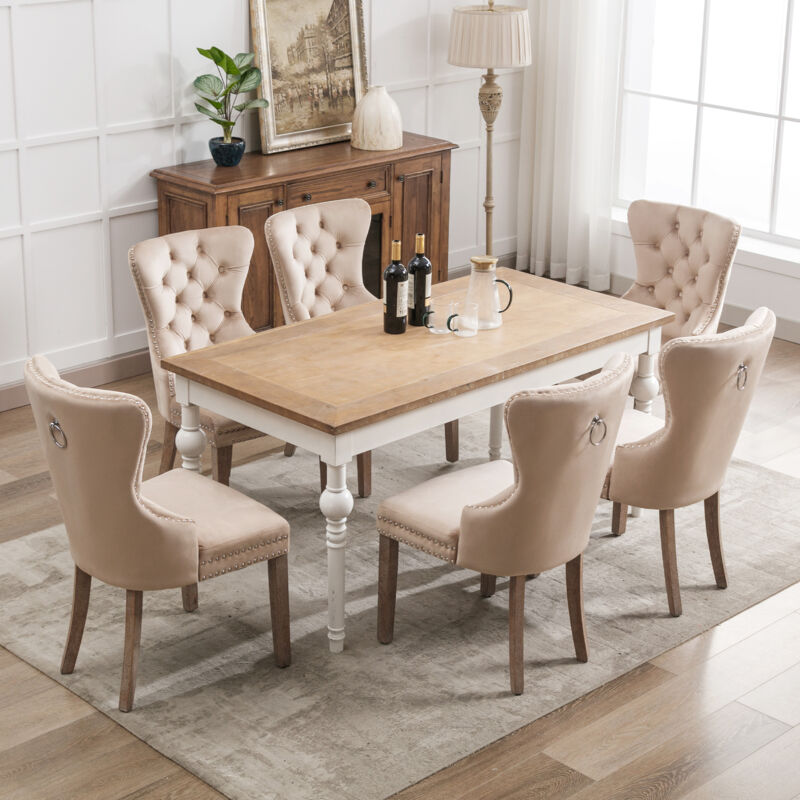 foto del prodotto set di 6 sedie da pranzo. sedia da cucina. in velluto. dimensioni 53,5 x 64 x 95 cm. marrone chiaro