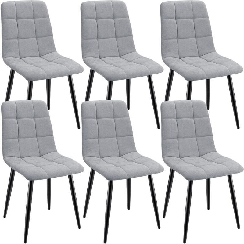 foto del prodotto set di 6 sedie da pranzo, sedie imbottite con tessuto di lino e gambe in metallo, design a scacchi grigio lewe