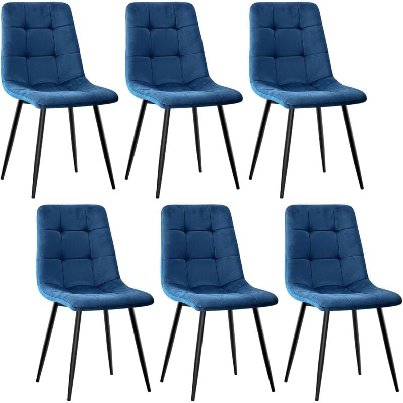 foto del prodotto set di 6 sedie da sala da pranzo, sedie da cucina con tessuto di velluto, blu scuro lewe