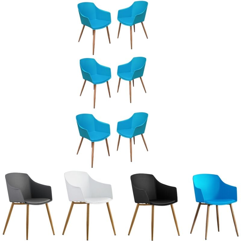 foto del prodotto set di 6 sedie in plastica eden con cuscini in similpelle sedia da pranzo imbottita per sala da pranzo, cucina blu