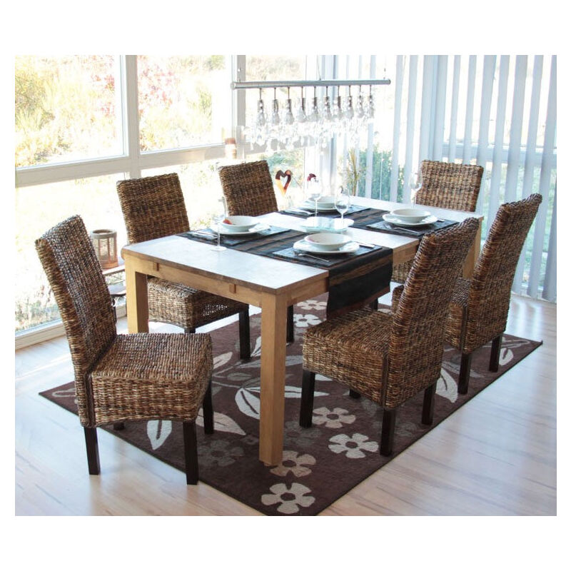 foto del prodotto set di 6 sedie in rattan banana intrecciato con gambe scure cds04201