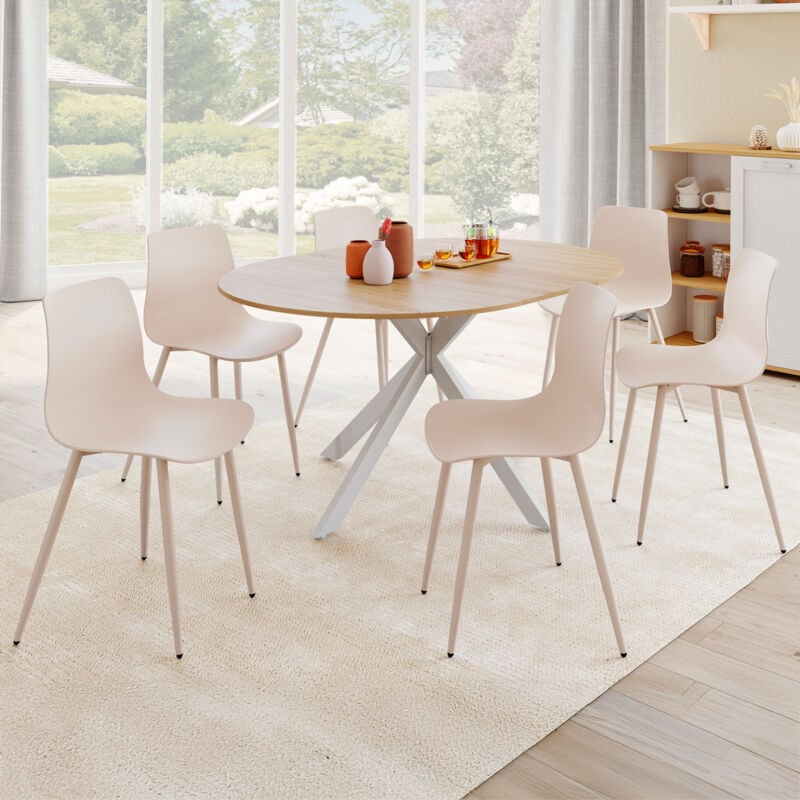 foto del prodotto set di 6 sedie kiara beige con gambe in metallo