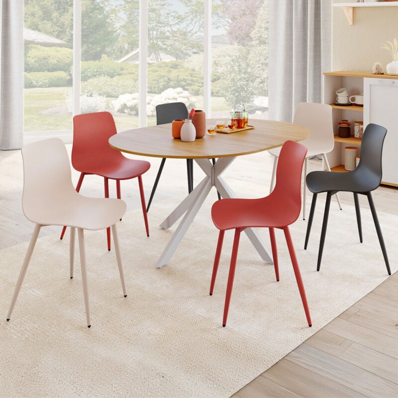 foto del prodotto set di 6 sedie kiara in colore misto grigio scuro x2, terracotta x2, beige x2 con gambe in metallo