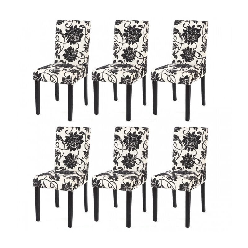 foto del prodotto set di 6 sedie per sala da pranzo in tessuto stampato bianco e nero, gambe scure cds04222