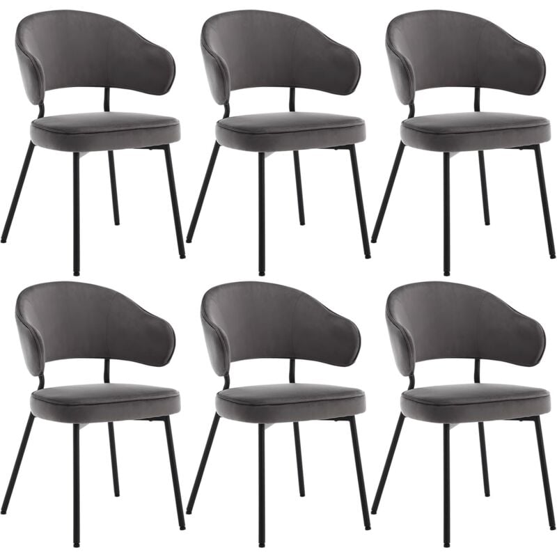 foto del prodotto set di 6 sedie per sala da pranzo. sedie da cucina con schienale. sedie imbottite e rivestite in velluto con gambe metalliche. sedie moderne per