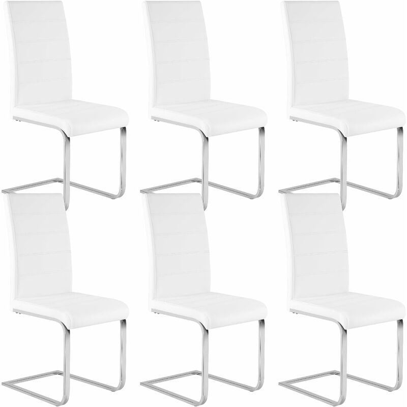 foto del prodotto set di 6 sedie per sala da pranzo. sedie da cucina moderne con schienale alto. sedie cantilever imbottite ergonomiche per soggiorno. ufficio. in pu. bianco - woltu