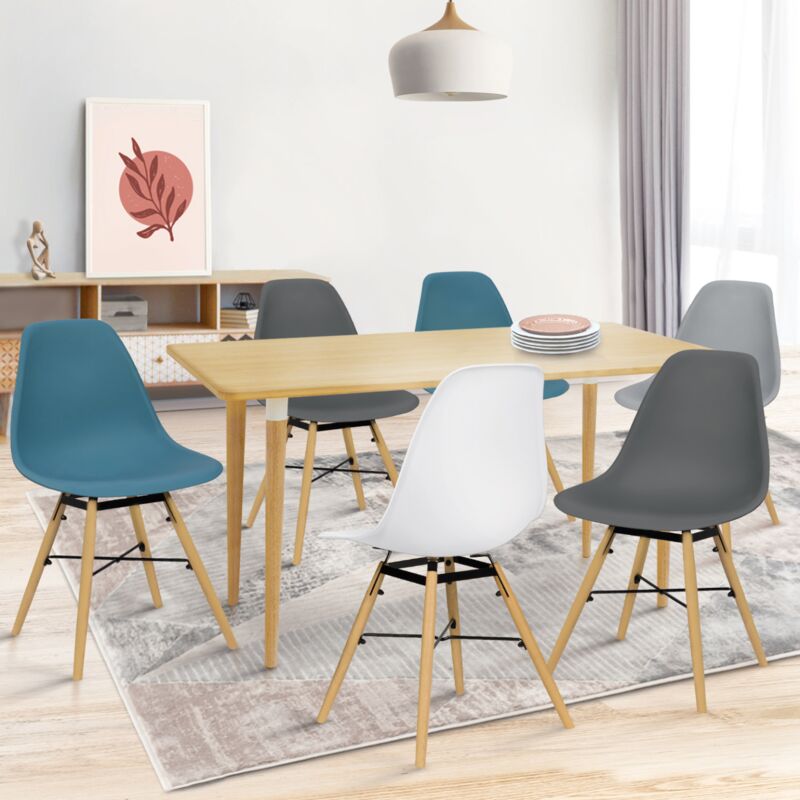 foto del prodotto set di 6 sedie sandra colore misto bianco, grigio chiaro, blu anatra x2, grigio scuro x2