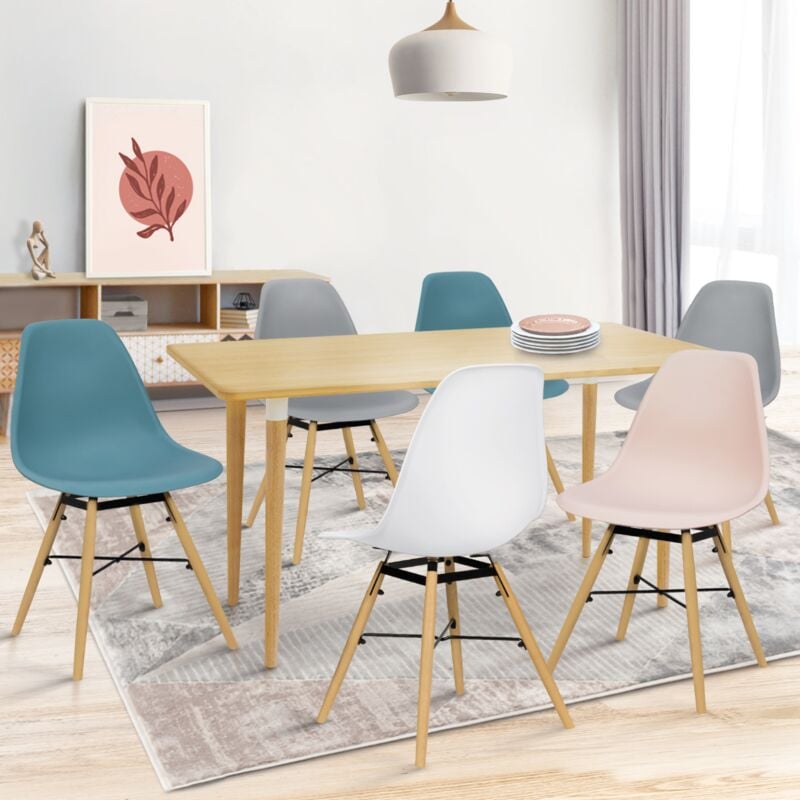 foto del prodotto set di 6 sedie sandra mix di rosa pastello, bianco, grigio chiaro x2, blu x2