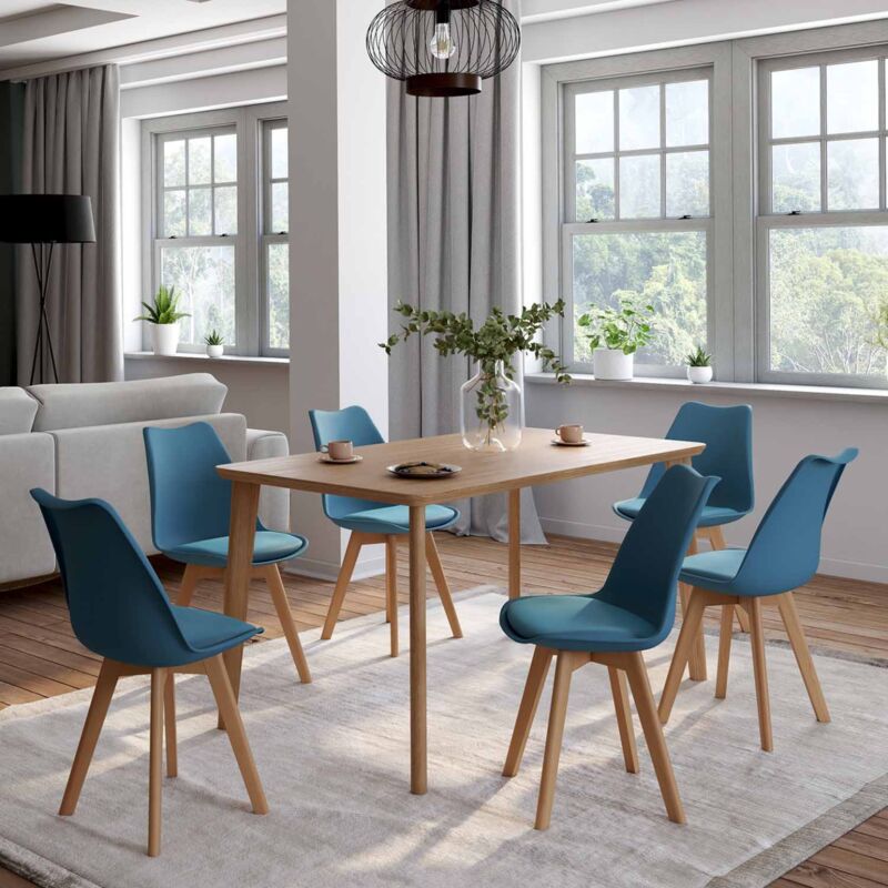 foto del prodotto set di 6 sedie sara blu anatra per sala da pranzo