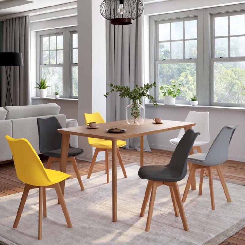 foto del prodotto set di 6 sedie sara mix colore grigio chiaro, bianco, 2 grigio scuro, 2 giallo