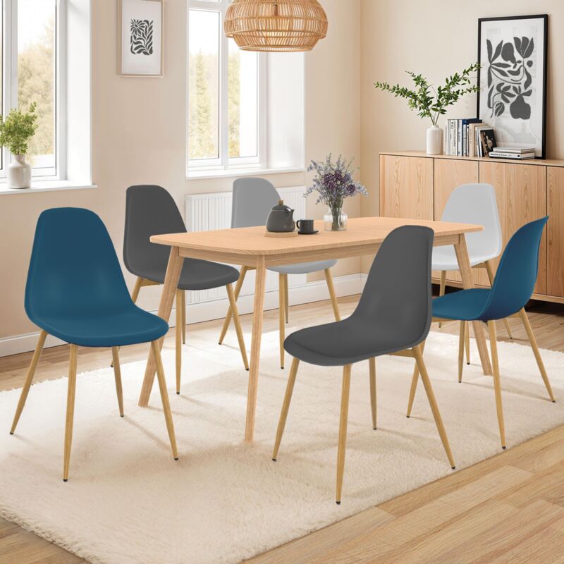 foto del prodotto set di 6 sedie scandinave dani colore misto bianco, grigio chiaro, blu x2, grigio scuro x2
